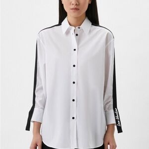 Love Moschino White Button Down Shirt with Black Ribbon